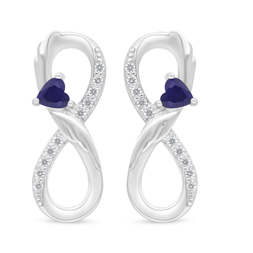 Sterling Silver 925 Earring Rhodium Plated Embedded With Sapphire Corundum And White Zircon