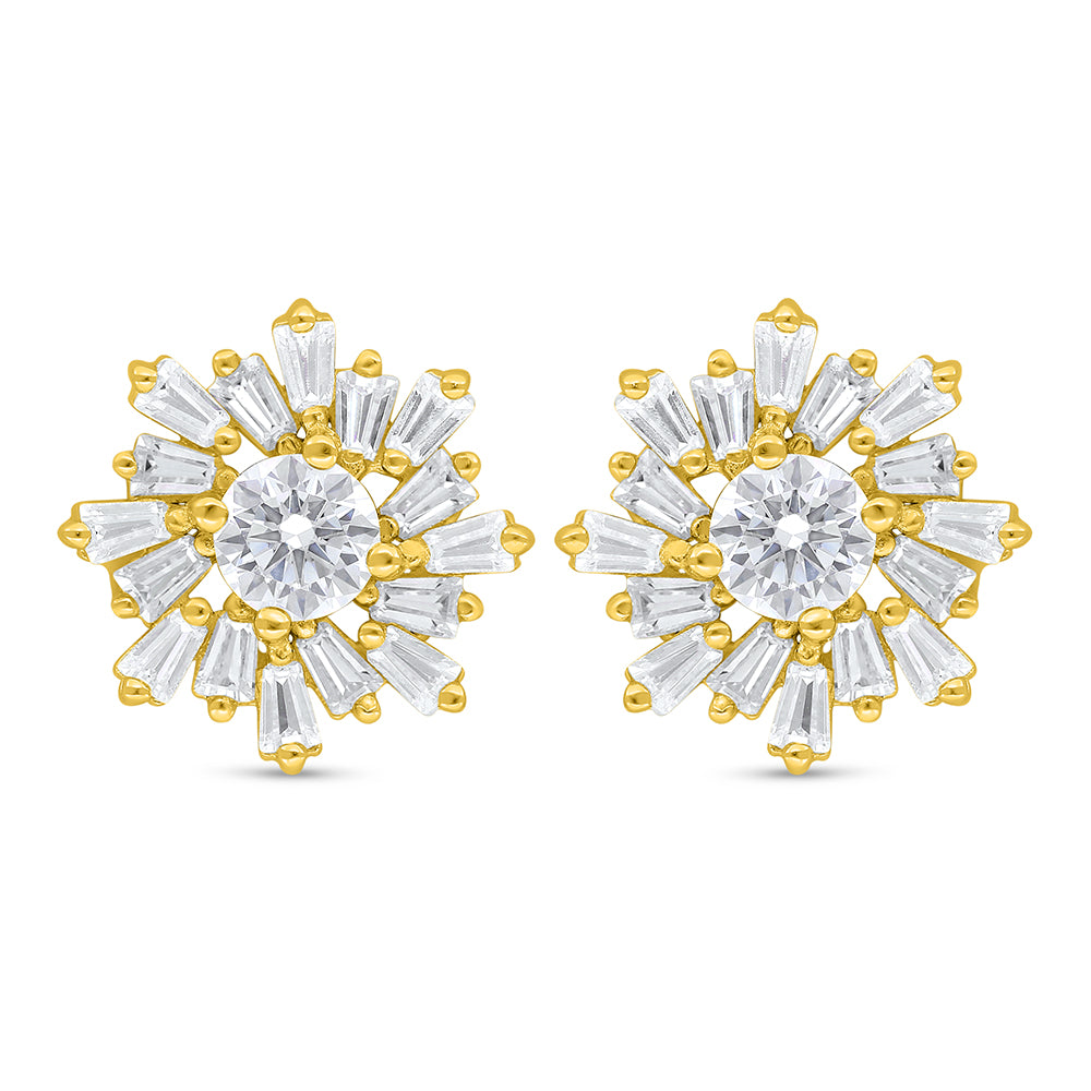 Sterling Silver 925 Earring Golden Plated Embedded With White Zircon