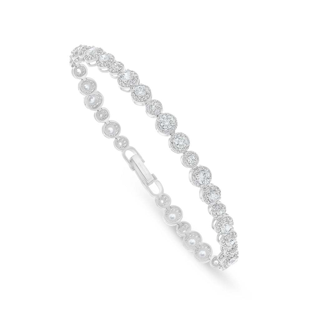 Sterling Silver 925 Bracelet Rhodium Plated Embedded With White Zircon