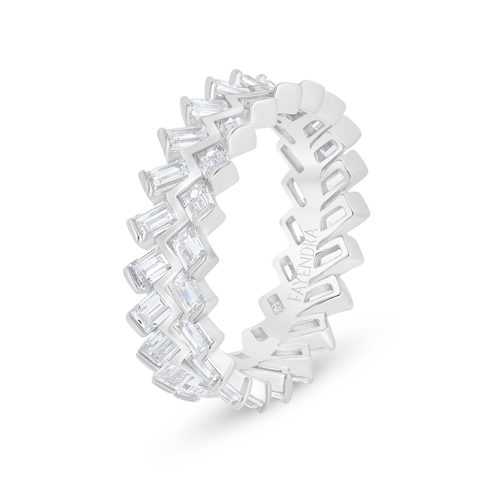 Sterling Silver 925 Ring Rhodium Plated Embedded With White Zircon