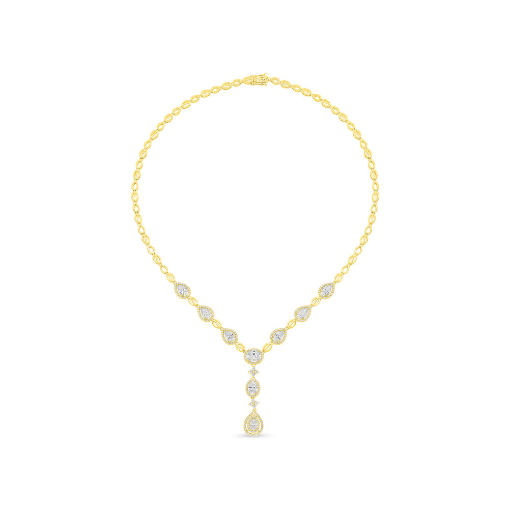 عقد من الفضة الخالصة عيار 925 مطلي ذهبي مرصع بالزركون الكناري الالماسي و فص ابيض