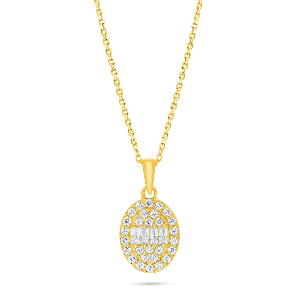 Sterling Silver 925 Necklace Golden Plated Embedded With White Zircon