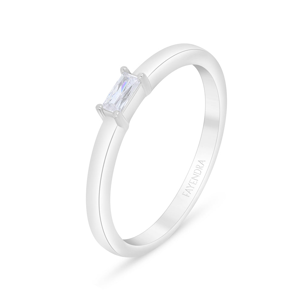 خاتم من الفضة الخالصة عيار 925 مطلي روديوم مرصع فص ابيض