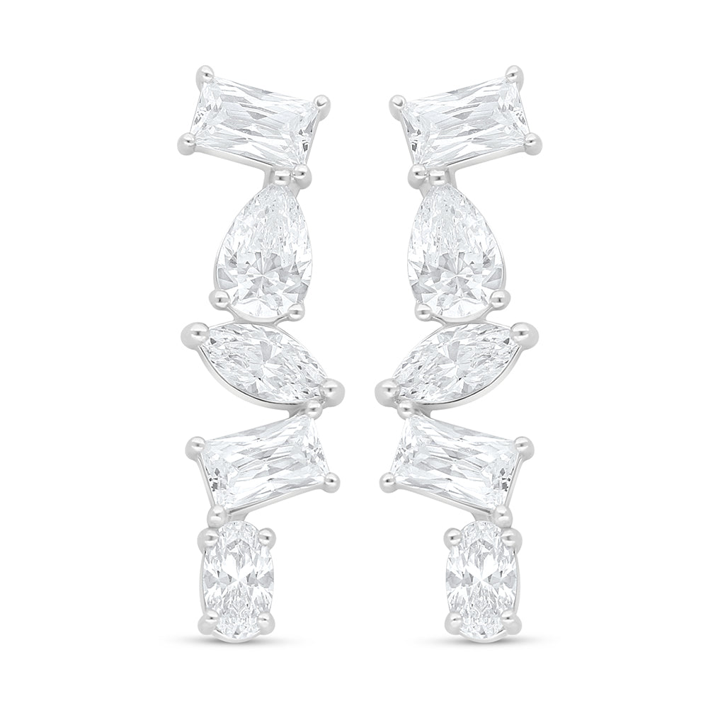 Sterling Silver 925 Earring Rhodium Plated Embedded With White Zircon