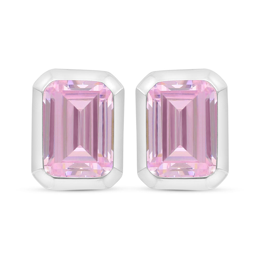 Sterling Silver 925 Earring Rhodium Plated Embedded With pink Zircon