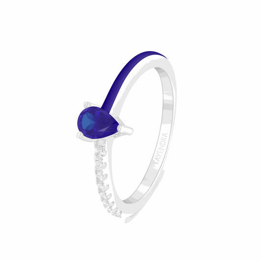 Sterling Silver 925 Ring Rhodium Plated Embedded With Sapphire Corundum And Blue Enamel And White Zircon