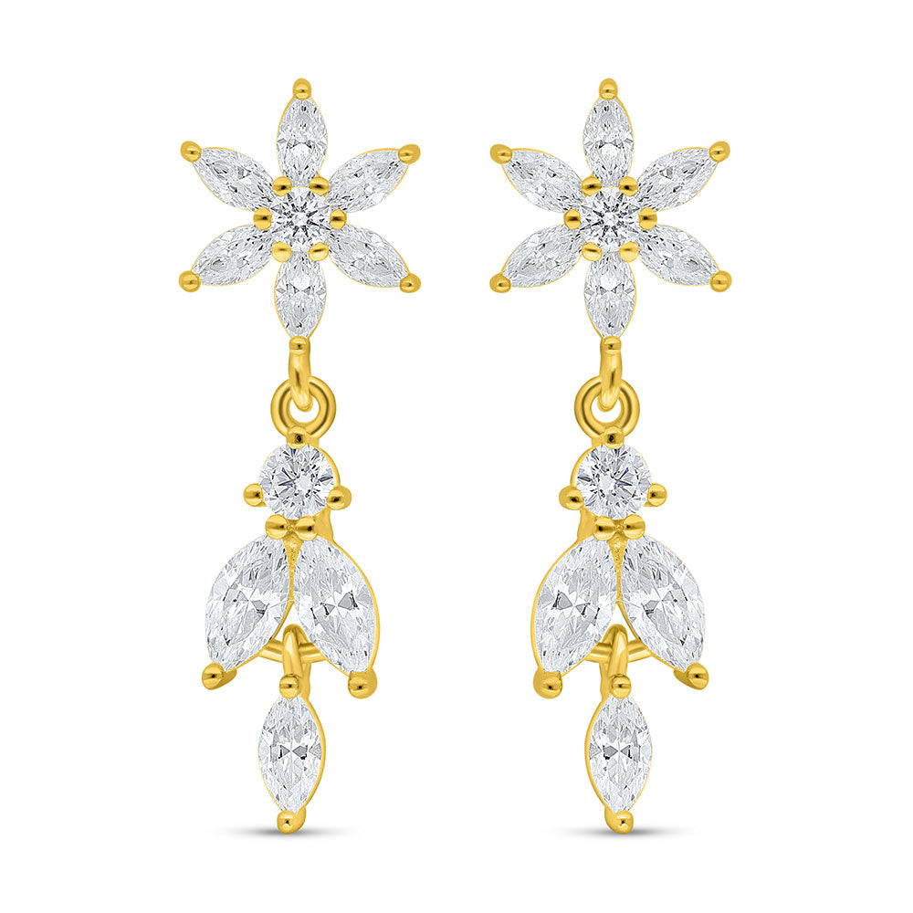 Sterling Silver 925 Earring Golden Plated Embedded With White Zircon