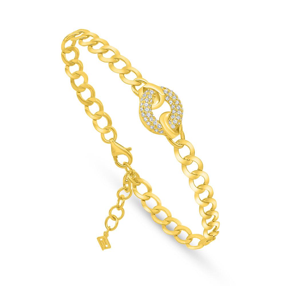Sterling Silver 925 Bracelet Golden Plated Embedded With White Zircon