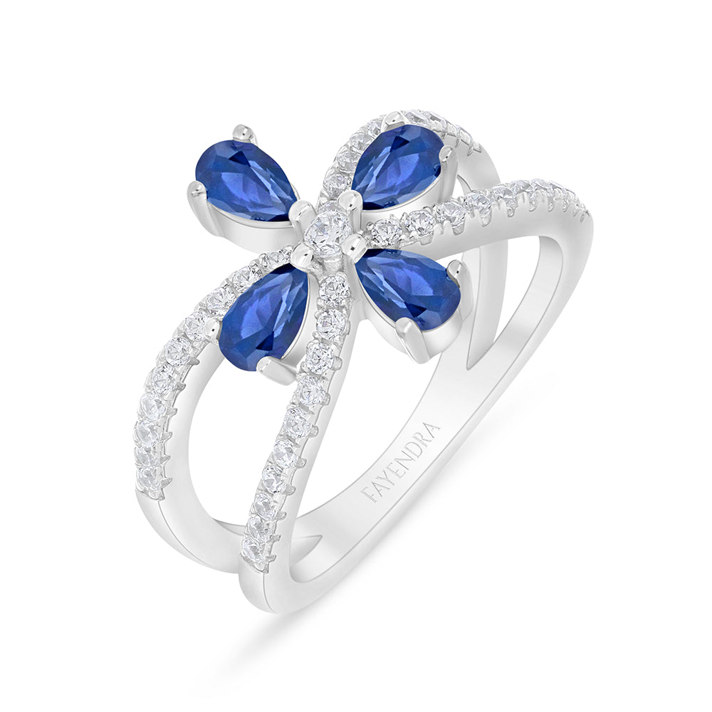 خاتم من الفضة الخالصة عيار 925 مطلي روديوم مرصع زفير كروندوم و فص ابيض