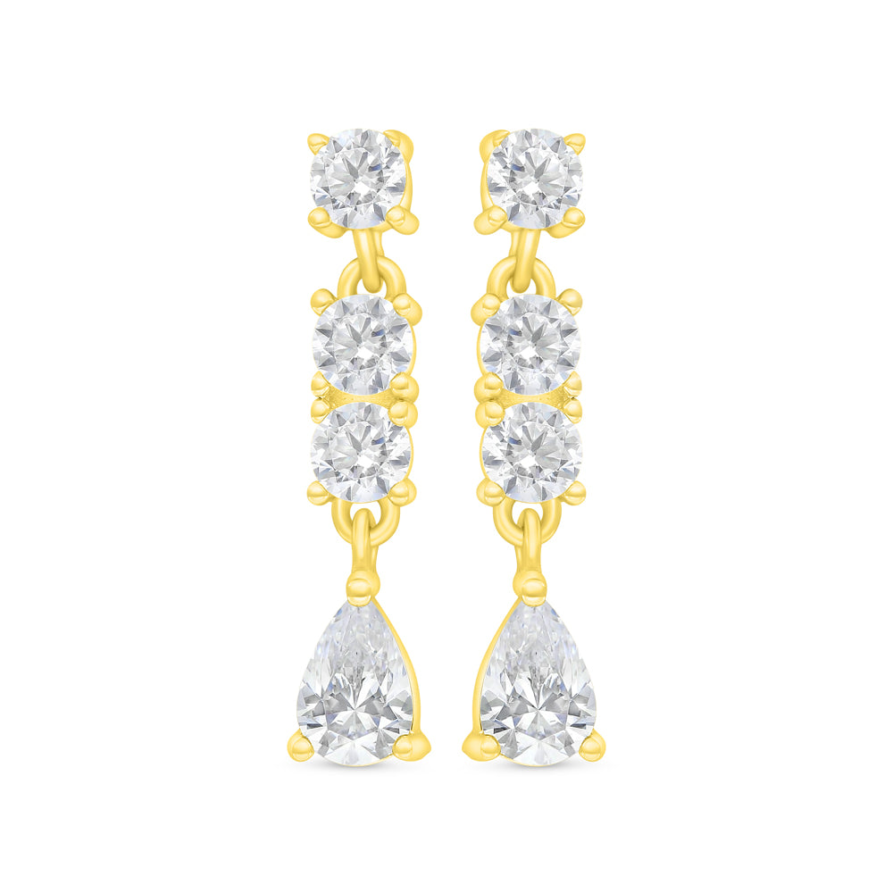 Sterling Silver 925 Earring Gold Plated Embedded With White Zircon