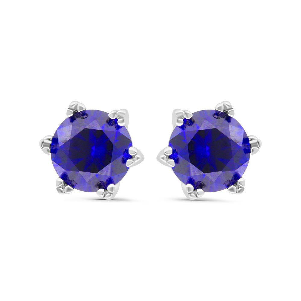 Sterling Silver 925 Earring Rhodium Plated Embedded With Sapphire Corundum