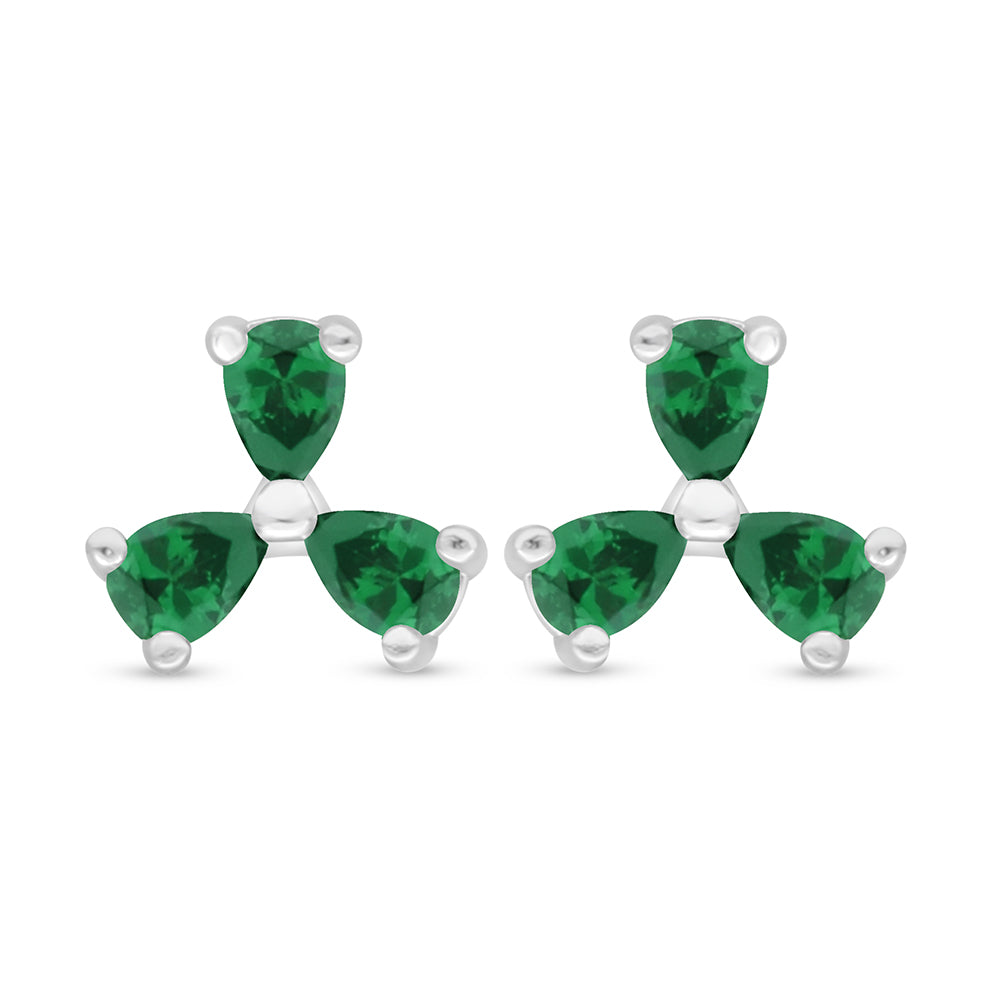 Sterling Silver 925 Earring Rhodium Plated Embedded With Emerald Zircon
