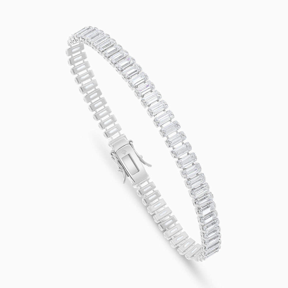Sterling Silver 925 Bracelet Rhodium Plated Embedded With White Zircon
