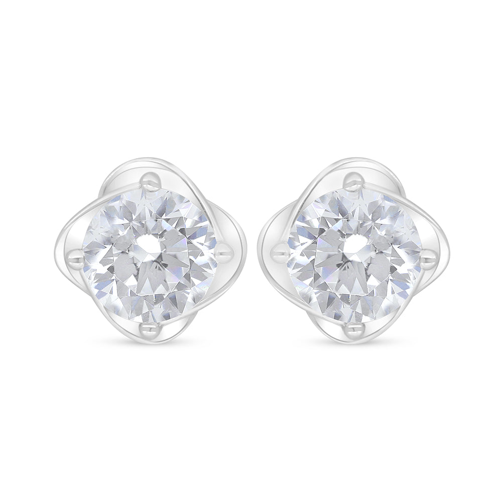 Sterling Silver 925 Earring Rhodium Plated Embedded With White Zircon