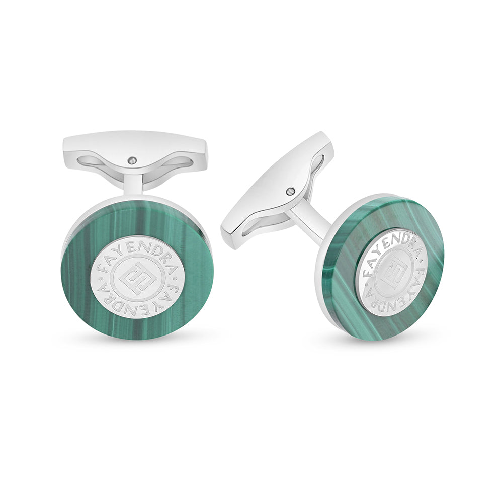 Stainless Steel Cufflink 316L Embedded With Malachite Shiny Steel