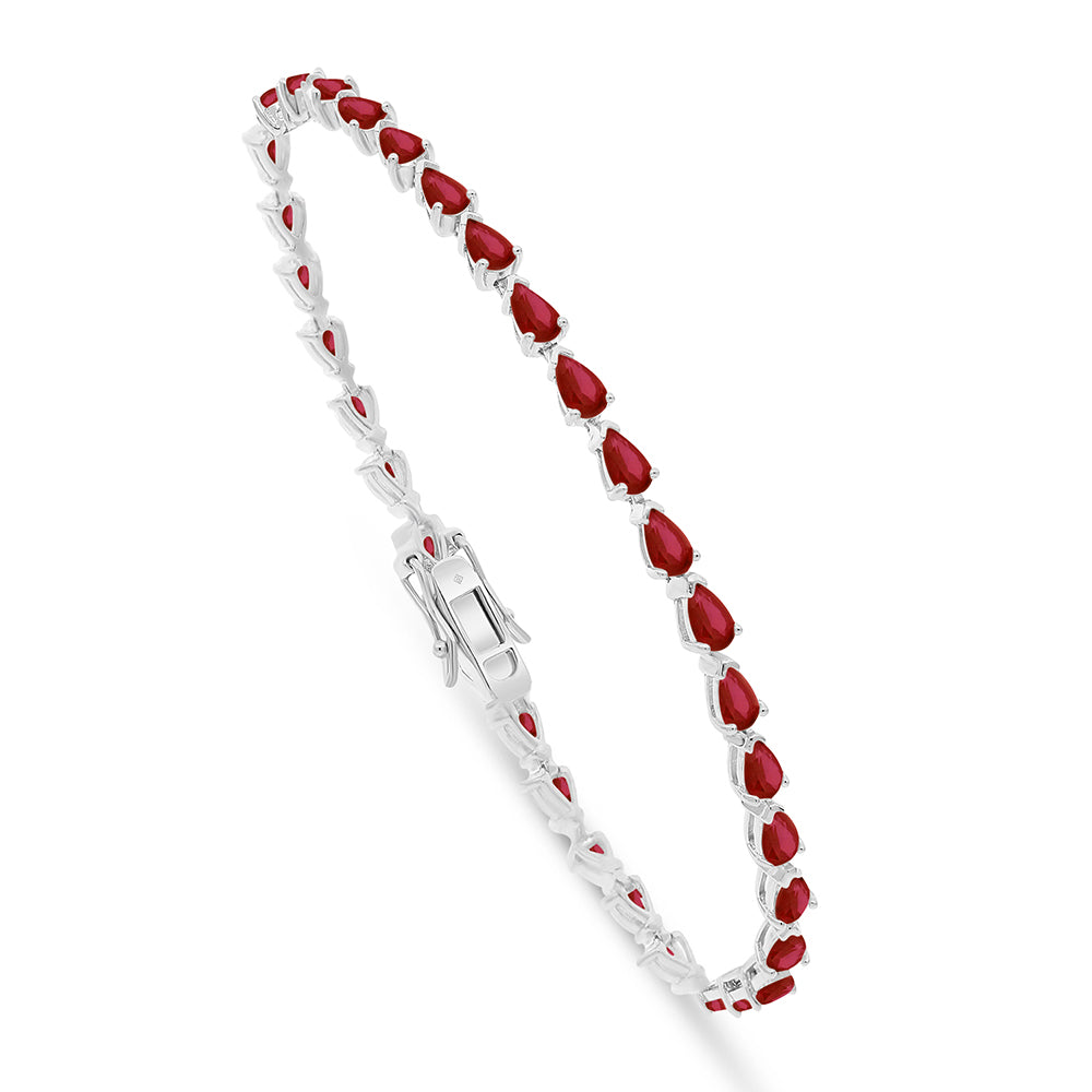 Sterling Silver 925 Bracelet Rhodium Plated Embedded With Ruby Corundum