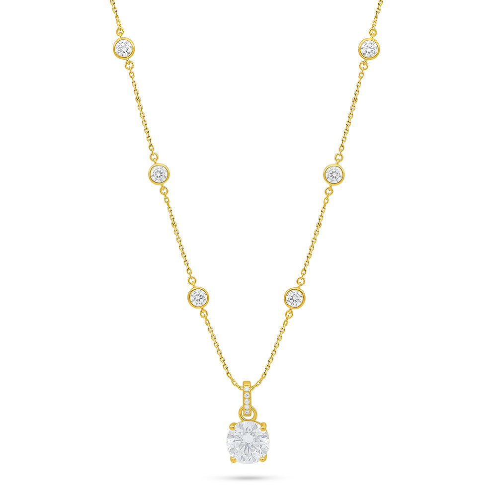 عقد من الفضة الخالصة عيار 925 مطلي ذهبي مرصع فص ابيض