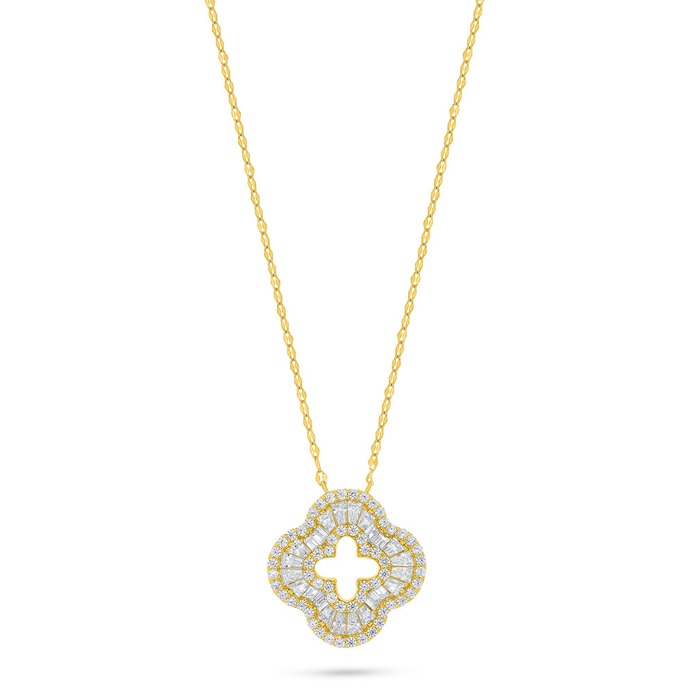 Sterling Silver 925 Necklace Golden Plated Embedded With White Zircon