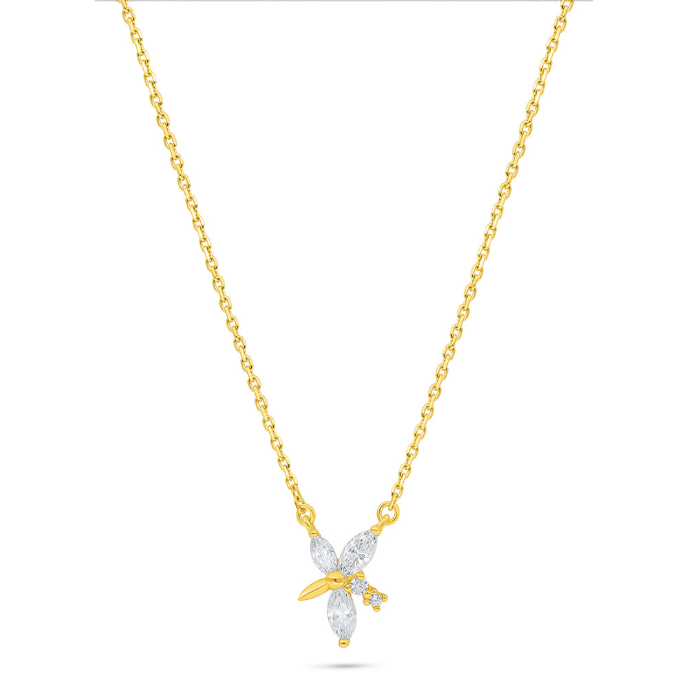 Sterling Silver 925 Necklace Golden Plated Embedded With White Zircon