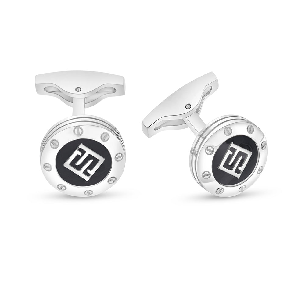 Stainless Steel Cufflink 316L Embedded With Black Agate Matt Steel
