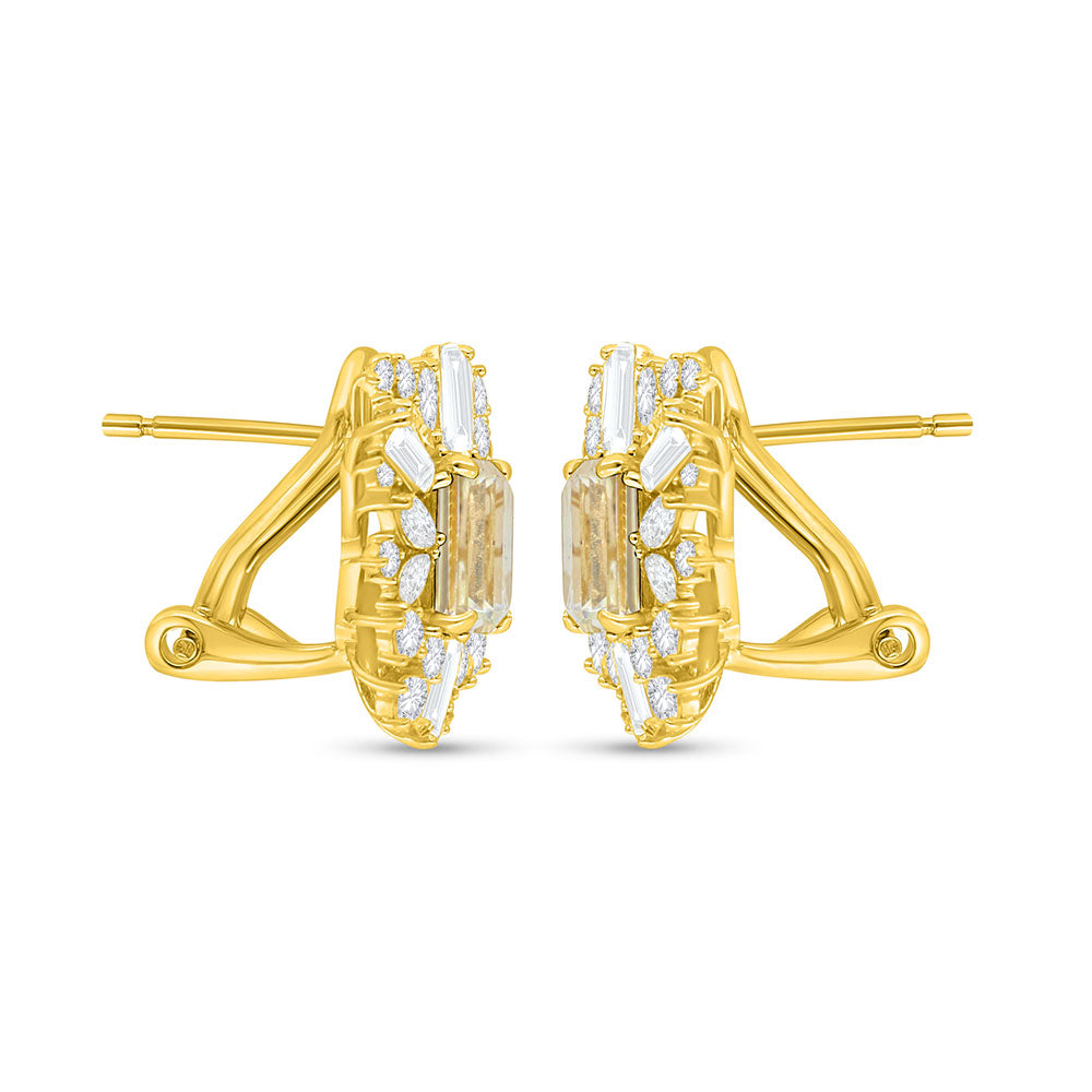 Sterling Silver 925 Earring Golden Plated Embedded With Yellow Diamond And White Zircon
