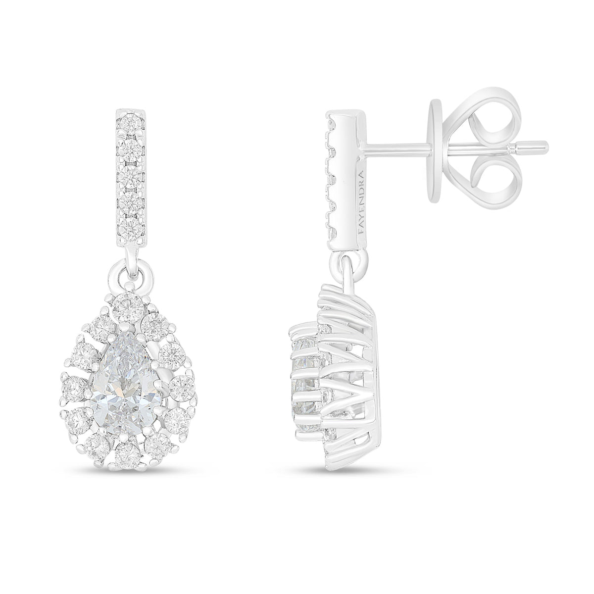 Sterling Silver 925 Earring Rhodium Plated Embedded With White Zircon