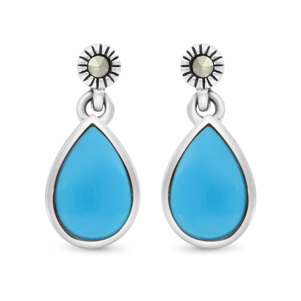 اقراط من الفضة الخالصة عيار 925 مرصعه احجار فيروز معالج و ماركسايت