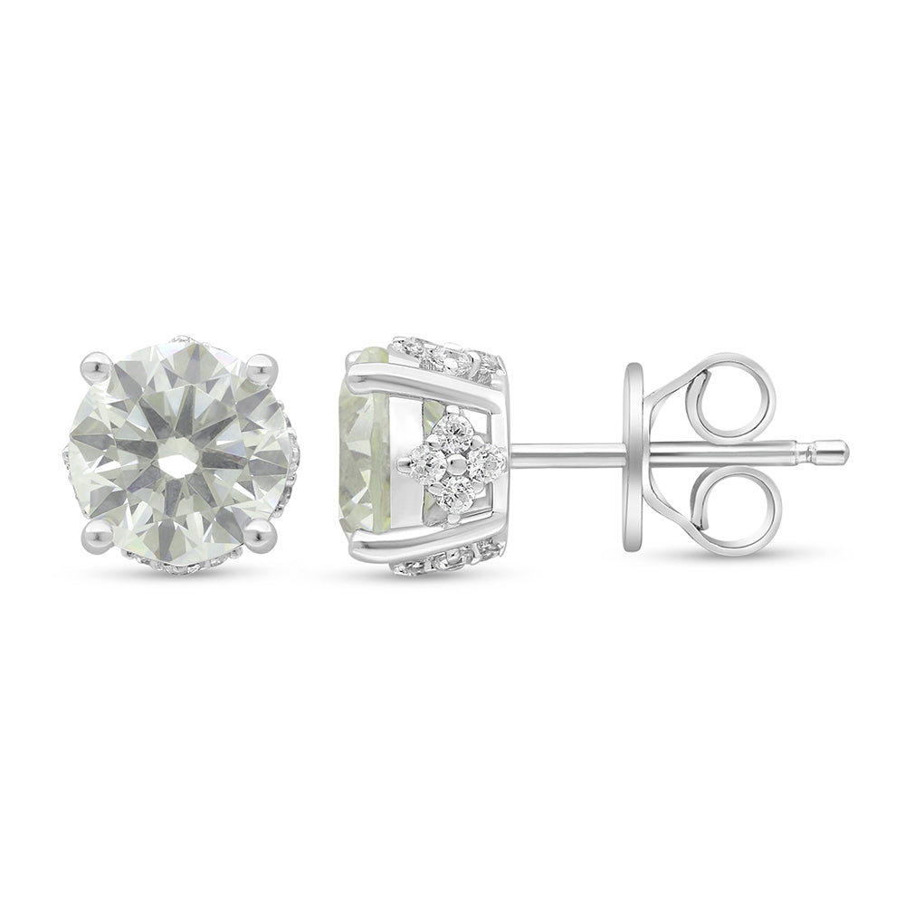 Sterling Silver 925 Earring Rhodium Plated Embedded With Diamond Zircon And White Zircon