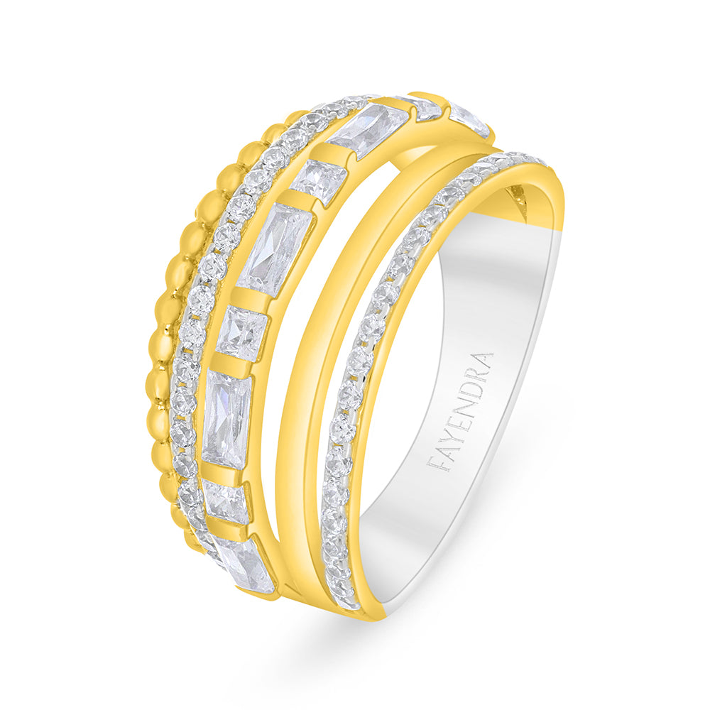 خاتم من الفضة الخالصة عيار 925 مطلي روديوم و ذهبي مرصع فص ابيض