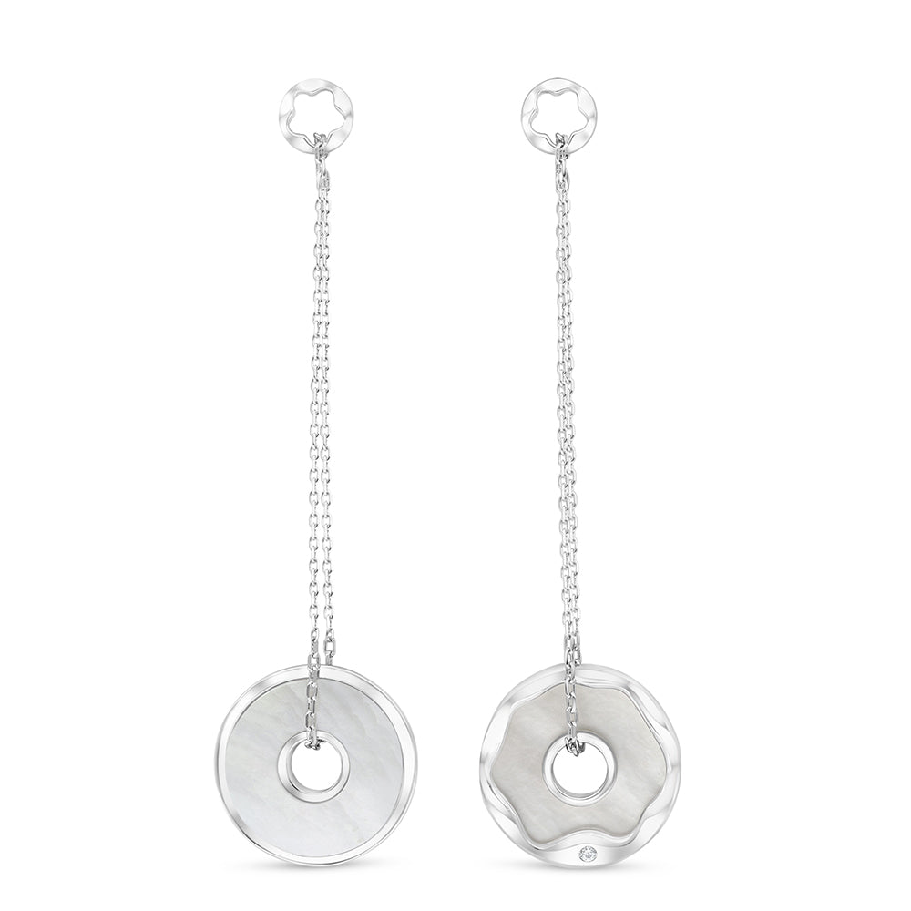 Sterling Silver 925 Earring Rhodium Plated Embedded With White Shell And White Zircon