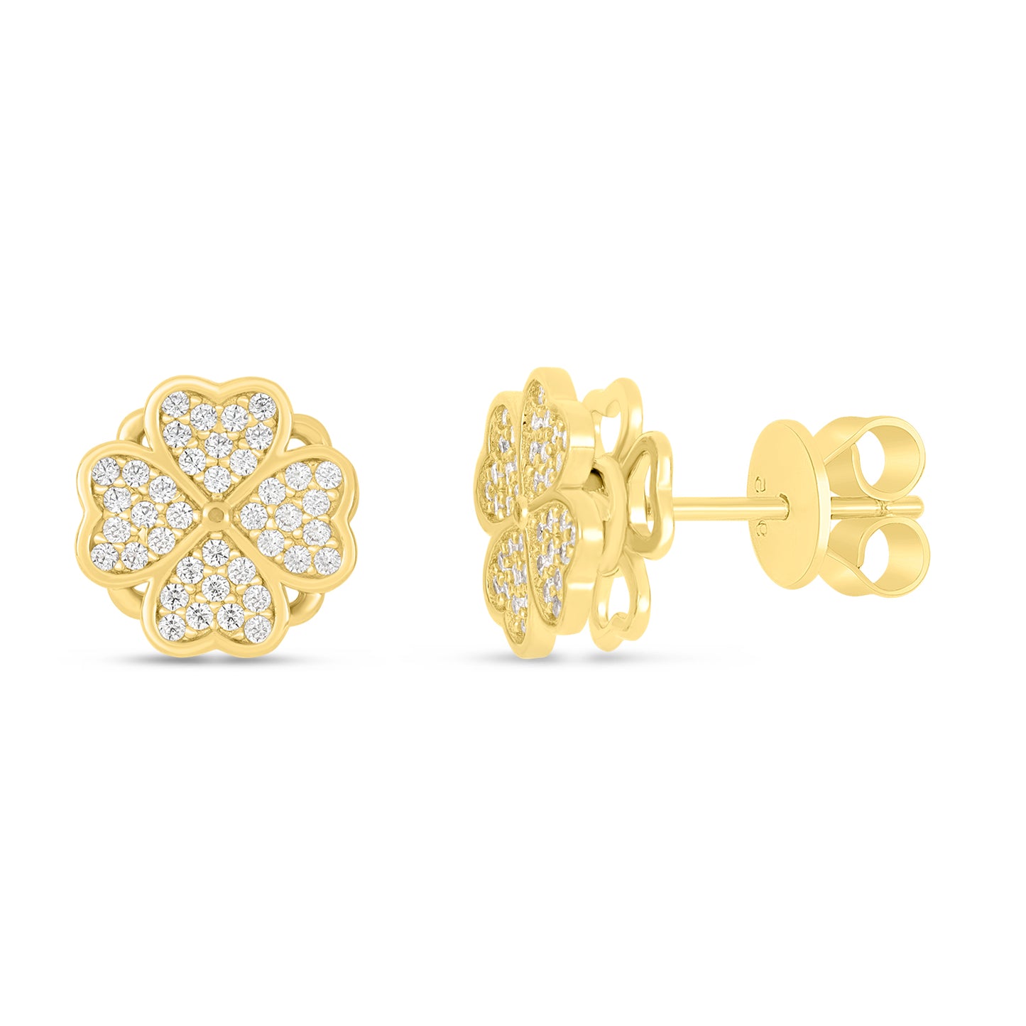 Sterling Silver 925 Earring Golden Plated Embedded With White Zircon