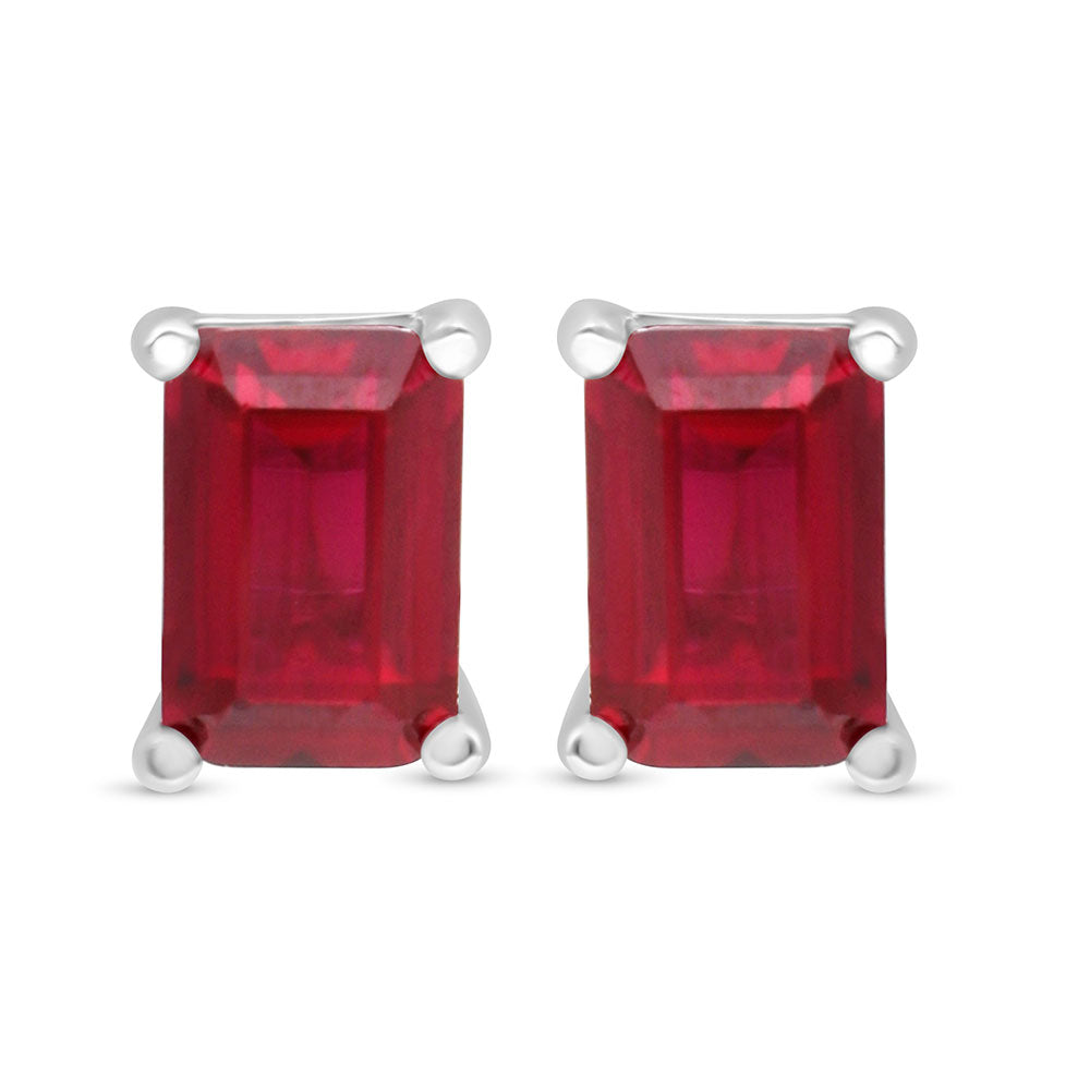 Sterling Silver 925 Earring Rhodium Plated Embedded With Ruby Corundum