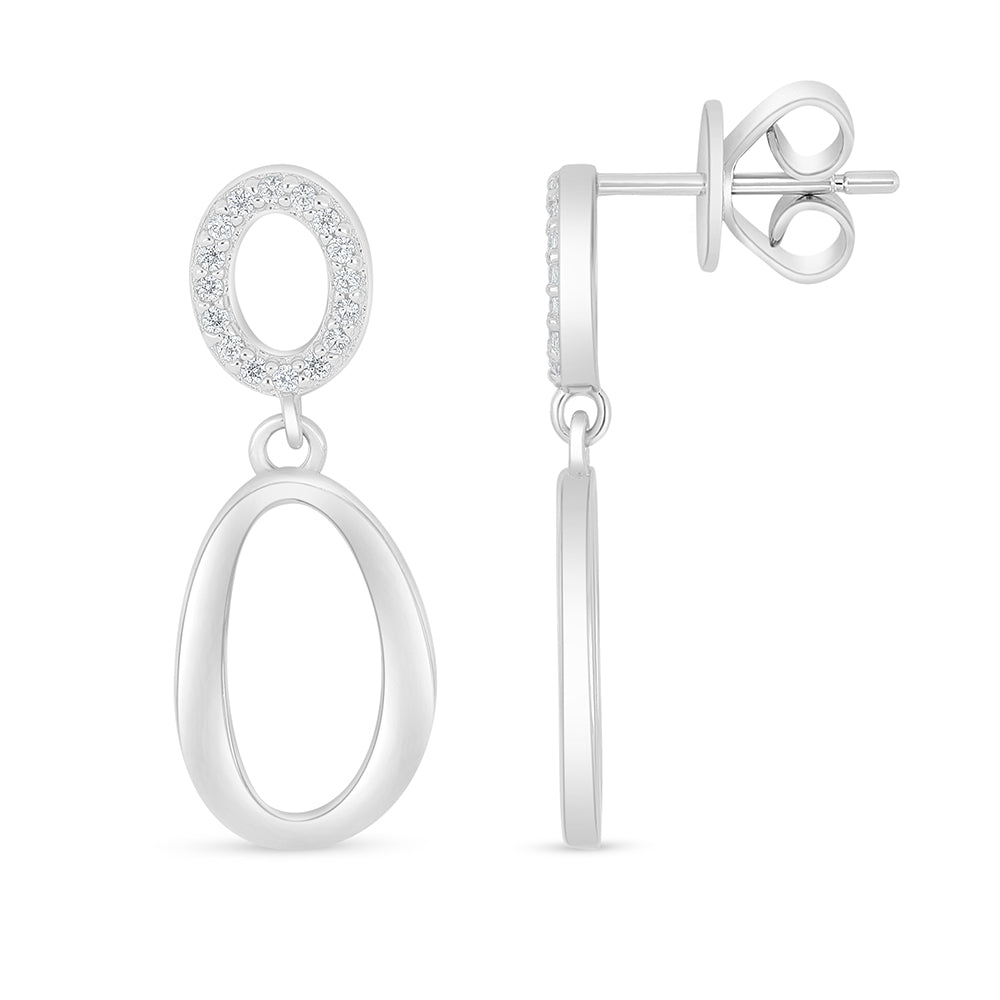 Sterling Silver 925 Earring Rhodium Plated Embedded With White Zircon