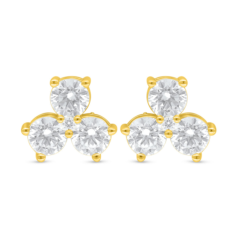 Sterling Silver 925 Earring Golden Plated Embedded With White Zircon