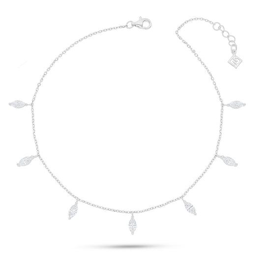 Sterling Silver 925 Anklet Rhodium Plated Embedded With White Zircon