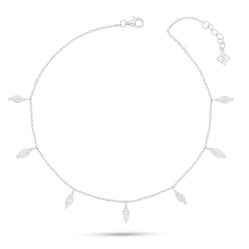 خلخال من الفضة الخالصة عيار 925 مطلية روديوم مرصعة فص ابيض