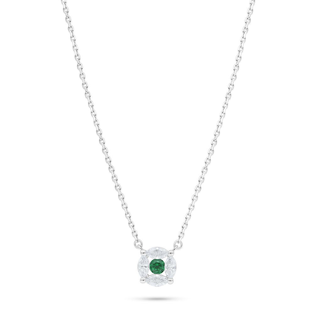 Sterling Silver 925 Necklace Rhodium Plated Embedded With Emerald Zircon And White Zircon