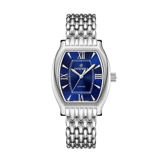 ساعة ستانلس ستيل عيار 316 بلون فضي - مينا معدنية باللون الازرق