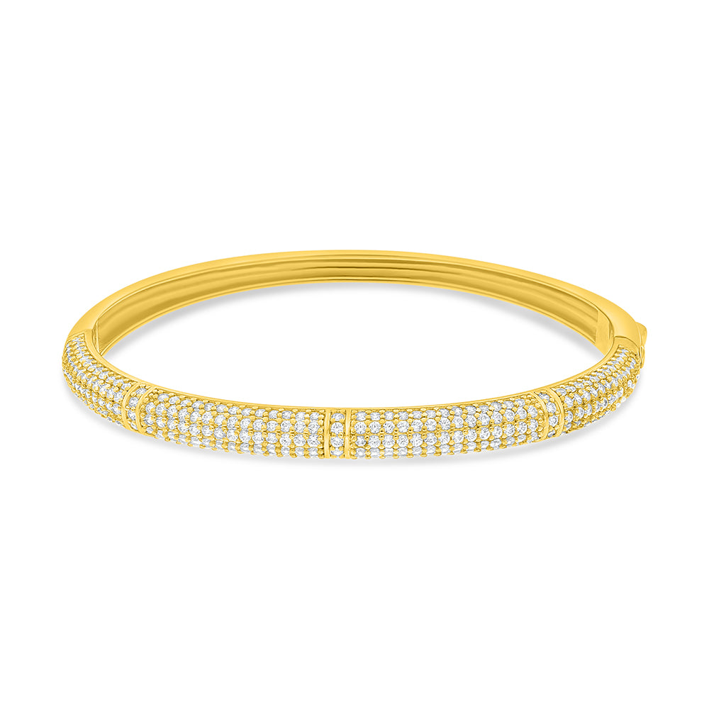 Sterling Silver 925 Bangle Golden Plated Embedded With White Zircon Size 5.5