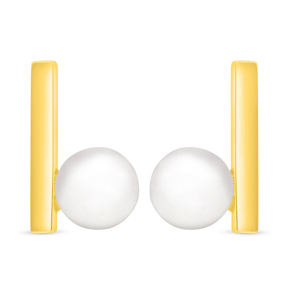 Sterling Silver 925 Earring Golden Plated Embedded With Natural White Pearl