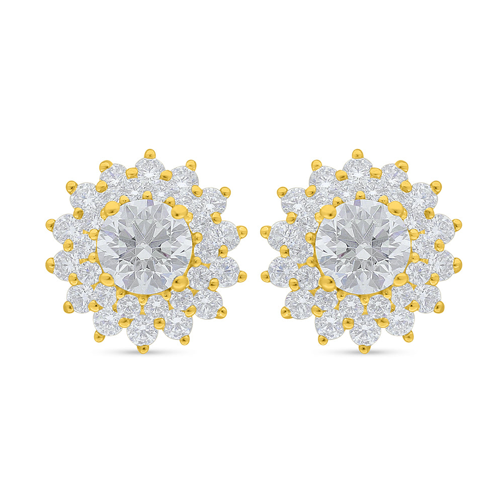 Sterling Silver 925 Earring Golden Plated Embedded With Diamond Zircon And White Zircon