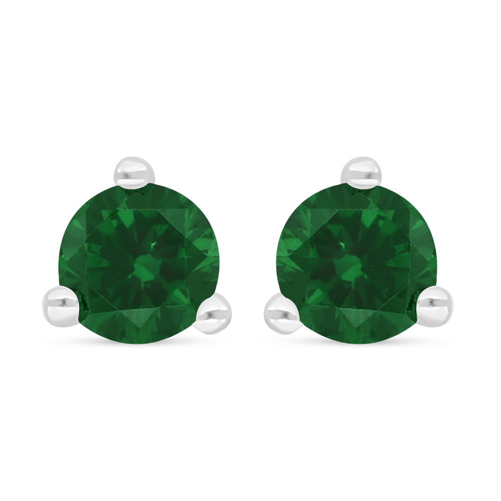 Sterling Silver 925 Earring Rhodium Plated Embedded With Emerald Zircon