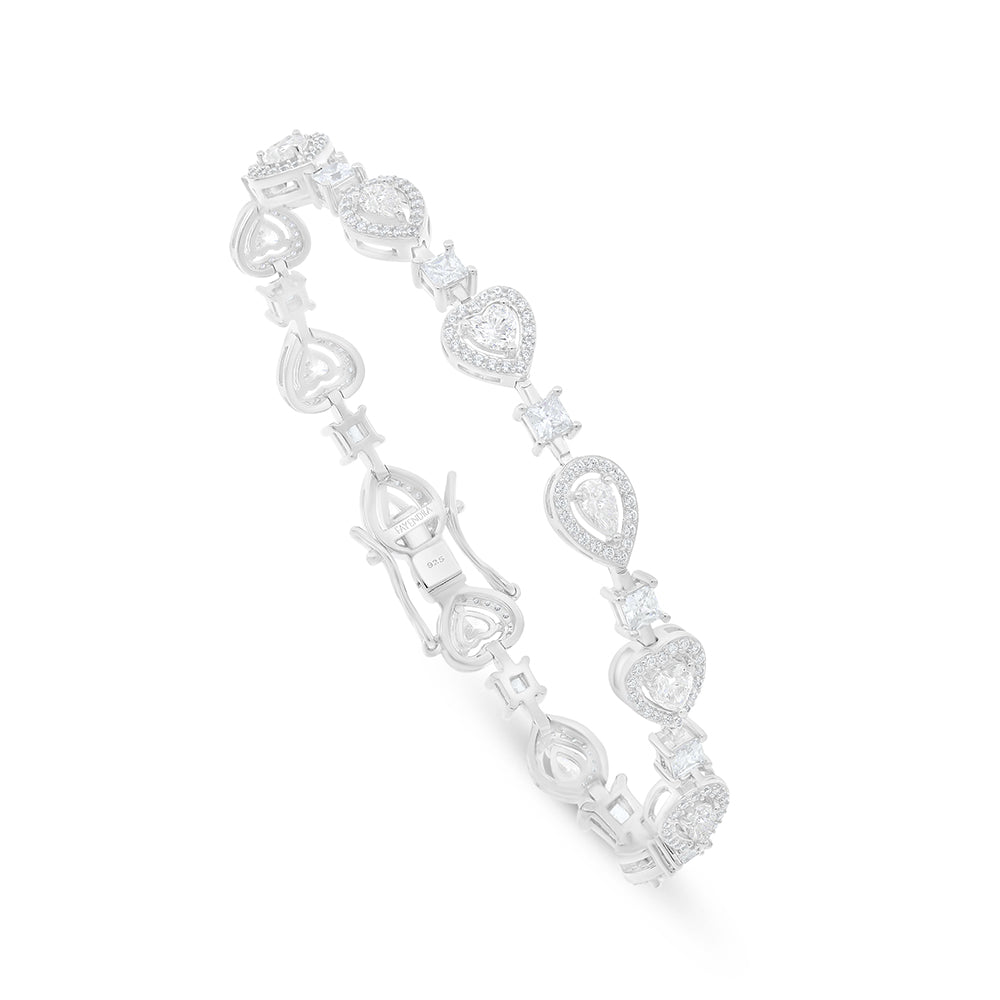 Sterling Silver 925 Bracelet Rhodium Plated Embedded With White Zircon