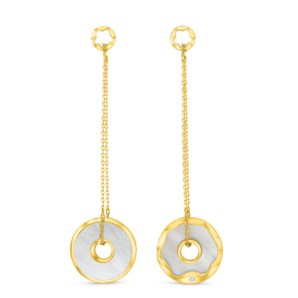 Sterling Silver 925 Earring Golden Plated Embedded With White Shell And White Zircon