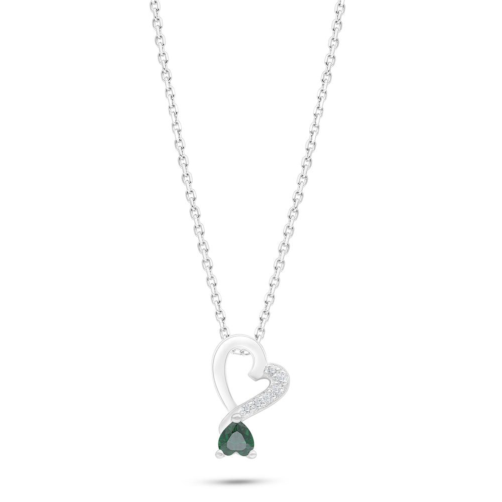 Sterling Silver 925 Necklace Rhodium Plated Embedded With Emerald Zircon And White Zircon