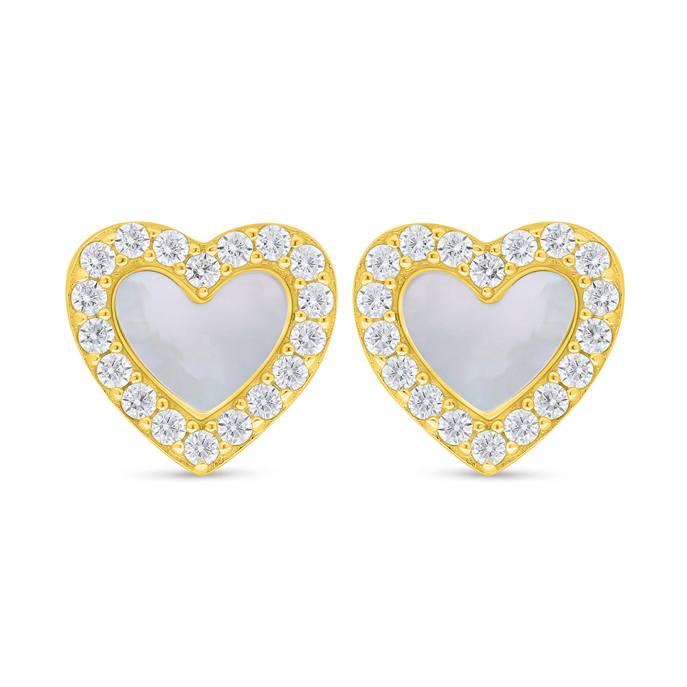 اقراط من الفضة الخالصة عيار 925 مطلية ذهبي مرصعة صدف ابيض و فص ابيض