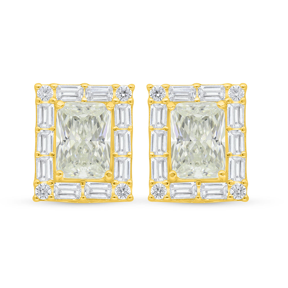 Sterling Silver 925 Earring Golden Plated Embedded With Yellow Diamond And White Zircon
