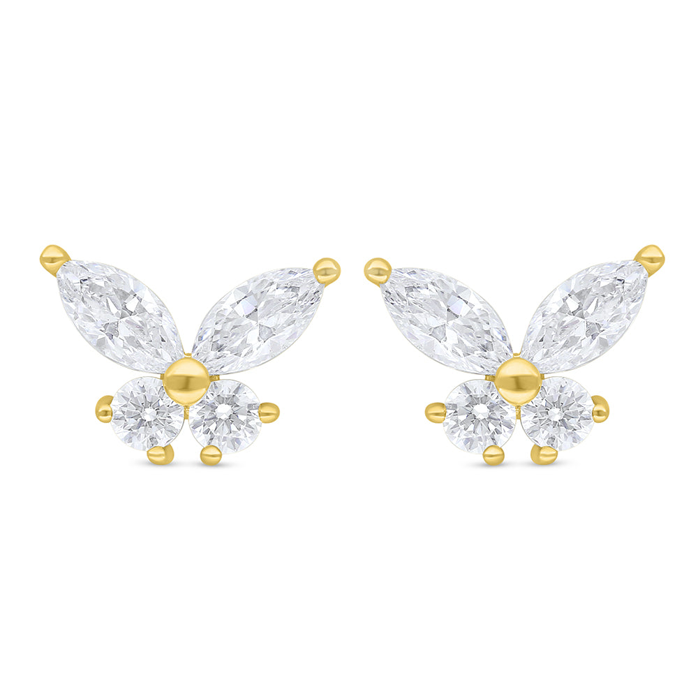 Sterling Silver 925 Earring Golden Plated Embedded With White Zircon