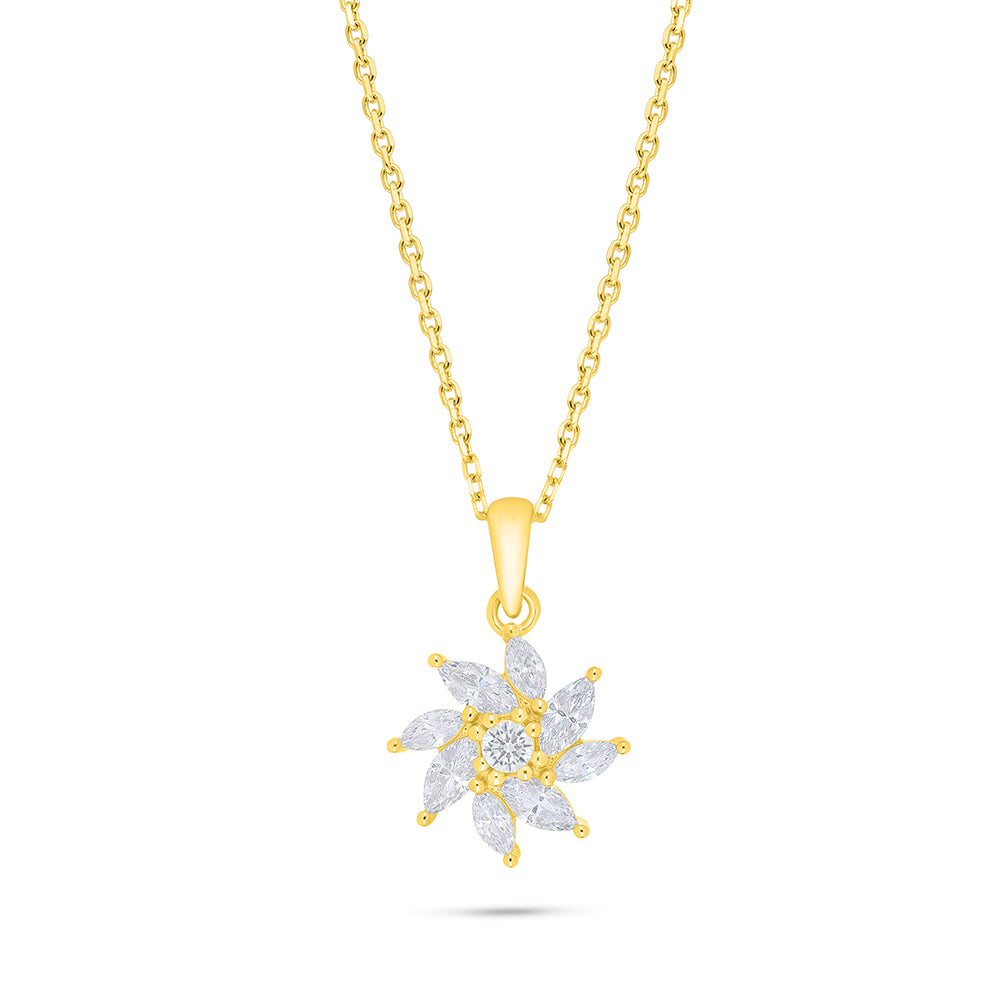 Sterling Silver 925 Necklace Golden Plated Embedded With White Zircon