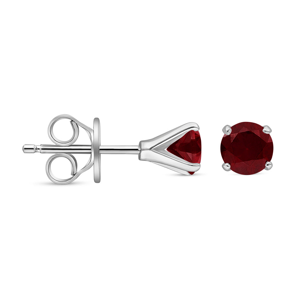 Sterling Silver 925 Earring Rhodium Plated Embedded With Ruby Corundum